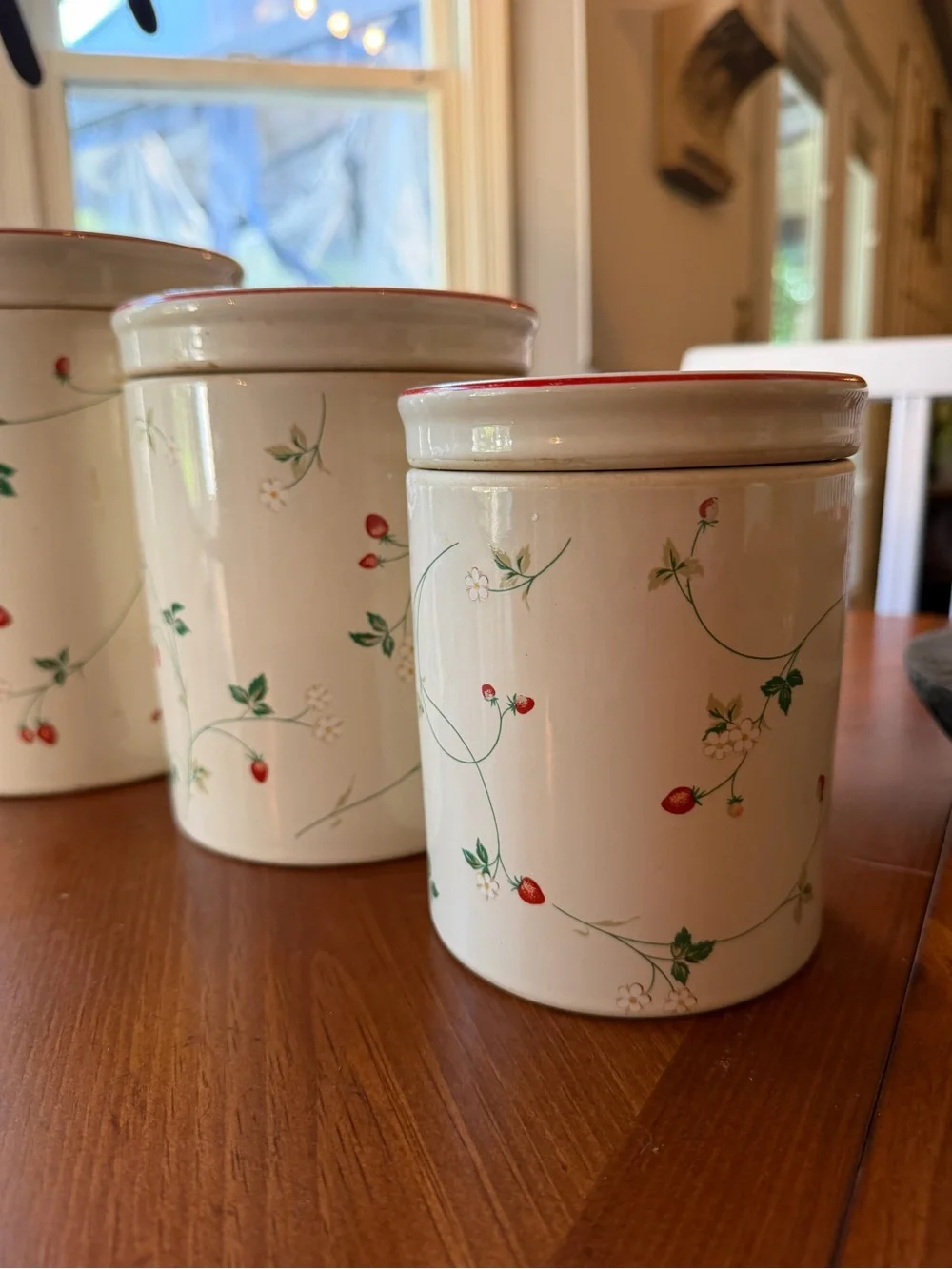 Vintage Epoch Korea Strawberry Ceramic Canisters Cottagecore, Farmhouse Kitchen